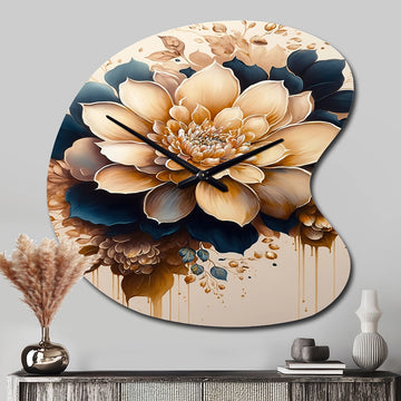 Light Orange And Dark Blue Dhalia III - Asymmetric Metal Wall Clock